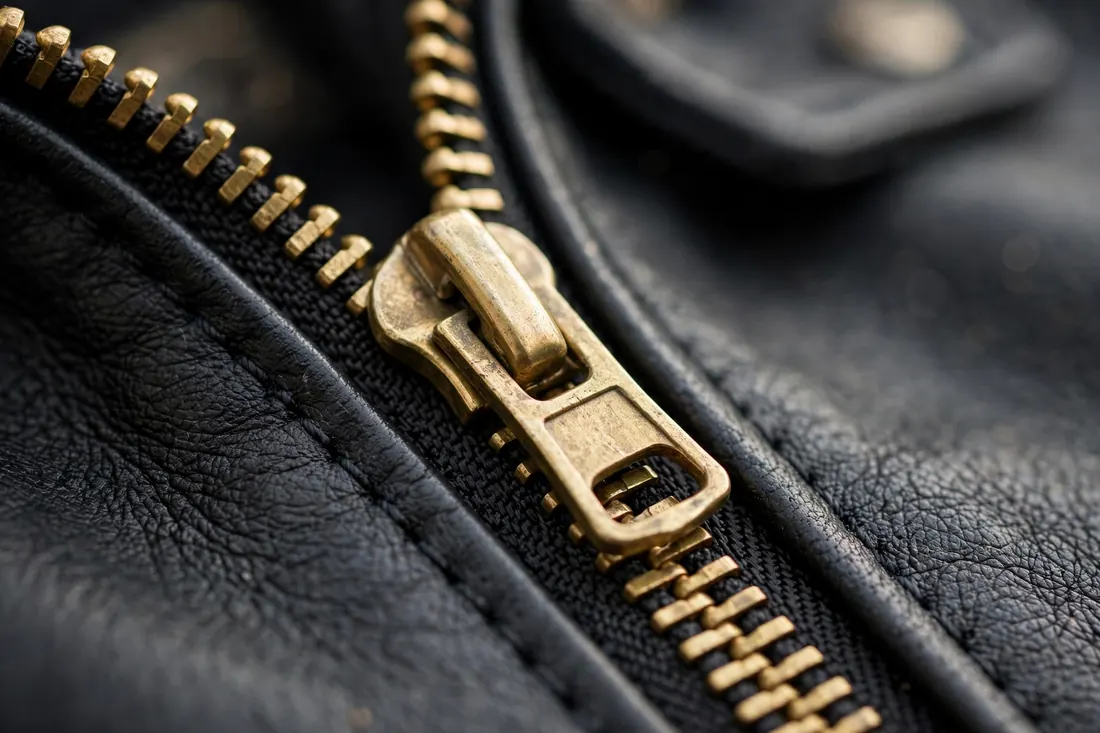 Stitching and hardware detail of The Heritage Cafe Racer